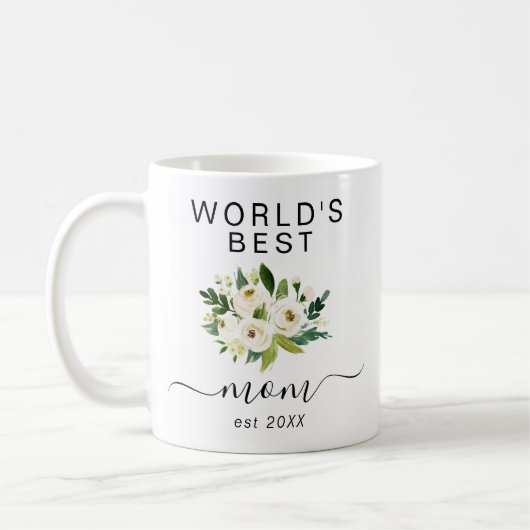 White Waterverf Flowers World's Best Mam Script Koffiemok (Links)
