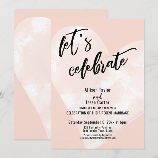 White Waterverf Heart Let's Celebrate Blush Pink Kaart (Voorkant / Achterkant)