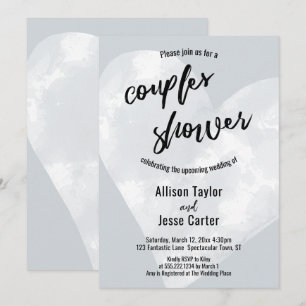 White Waterverf Heart Light Grey Couples Shower Kaart