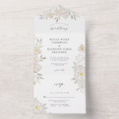 White Waterverf Peony Wedding Invitation All In One Uitnodiging (Binnen)