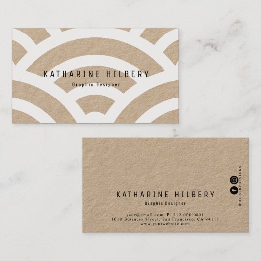 White Wave Pattern Kraft Paper Visitekaartje (Voorkant / Achterkant)