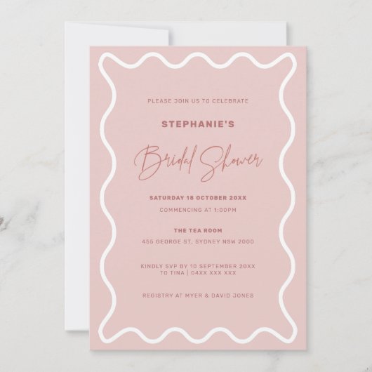 White Wavy Border Bridal Shower Invitation Kaart (Voorkant)
