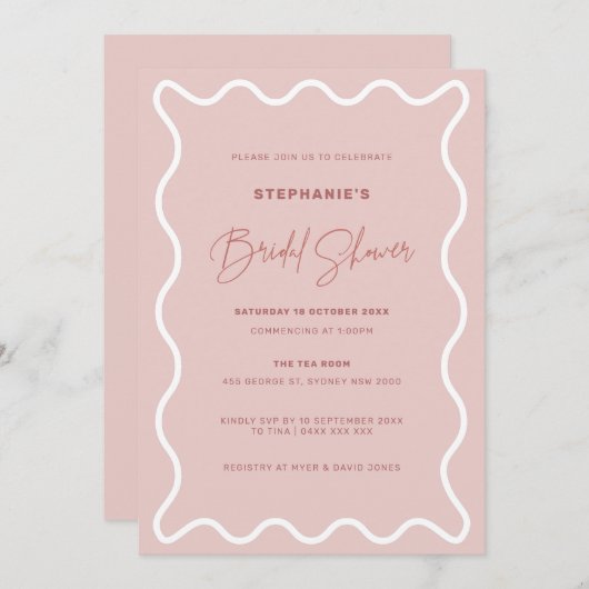 White Wavy Border Bridal Shower Invitation Kaart (Voorkant / Achterkant)