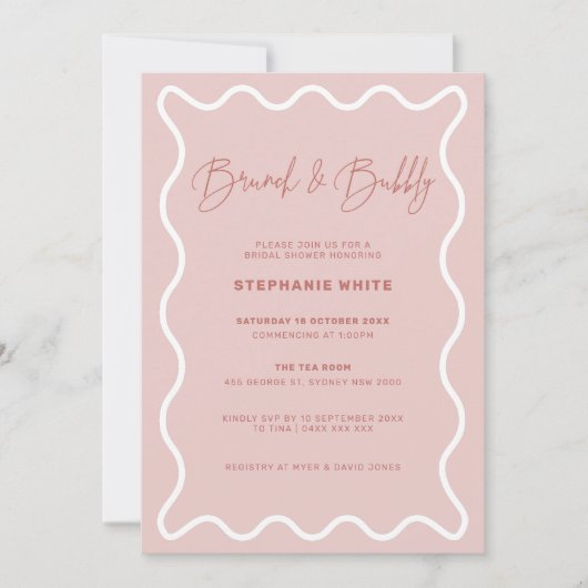 White Wavy Border Brunch en Bubble Invitation Kaart (Voorkant)