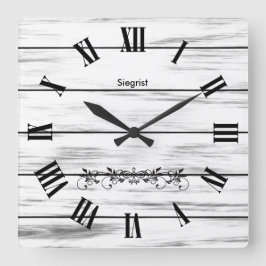 White Weathered Wood Style Clock Vierkante Klok