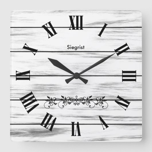 White Weathered Wood Style Clock Vierkante Klok (Voorkant)