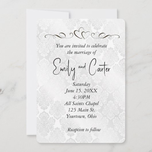 White Wedding Damask met hart Kaart (Voorkant)