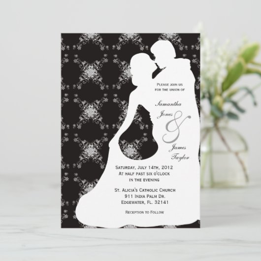 White Wedding Dancing Silouhette Couple Kaart (Staand voorkant)