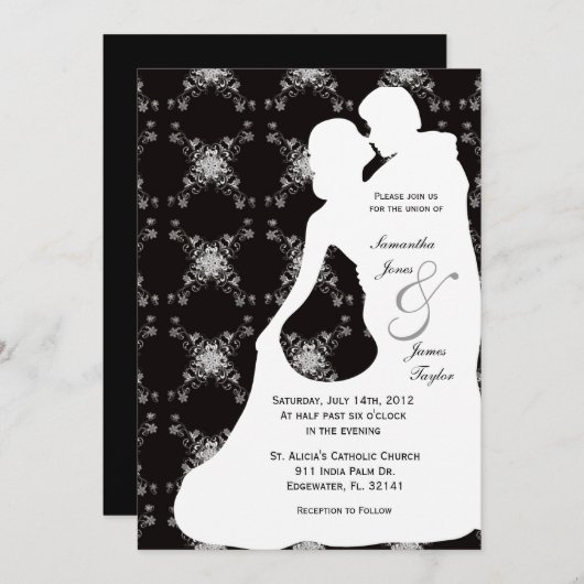 White Wedding Dancing Silouhette Couple Kaart (Voorkant / Achterkant)