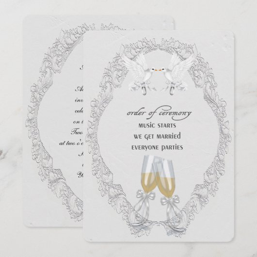 White Wedding Doves and Champagne Toast Kaart (Voorkant / Achterkant)