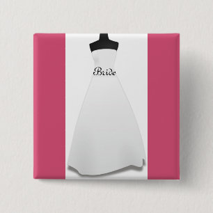 White Wedding Dress Bride Pin Button Badge Gift