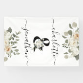 White Wedding Floral Ampersand (&) met namen Spandoek (Horizontaal)