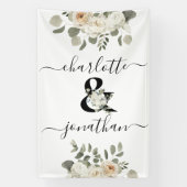 White Wedding Floral Ampersand (&) met namen Spandoek (Verticaal)