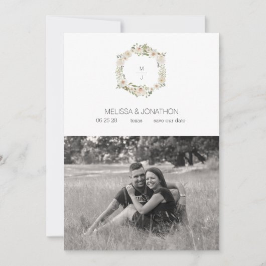 White Wedding Floral Elegant Afbeelding Save the D Date (Voorkant)