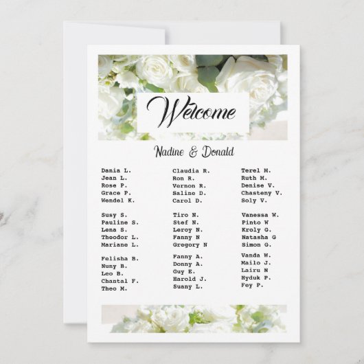 White Wedding Greenery Downloadable Seating Chart Kaart (Voorkant)