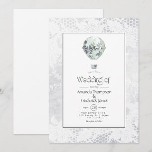 White Wedding Hot Air ballon en Lace Wedding Kaart