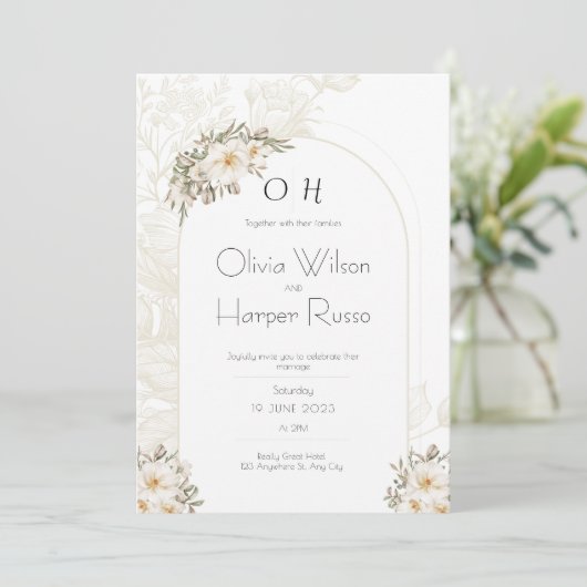 White wedding Invitation Kaart (Staand voorkant)