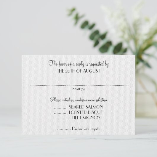 White Wedding Invitation Reply cards met menu (Staand voorkant)