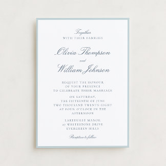 White Wedding Invitation with Light Blue Details Kaart