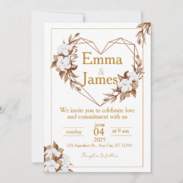 White Wedding Invite with Elegant Heart & Roses Kaart