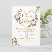 White Wedding Invite with Elegant Heart & Roses Kaart (Staand voorkant)