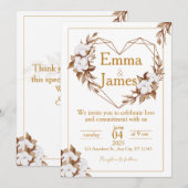 White Wedding Invite with Elegant Heart & Roses Kaart (Voorkant / Achterkant)