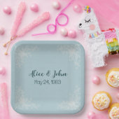 White Wedding Lace Corners Papieren Bordje (Feest)