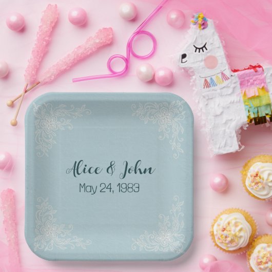 White Wedding Lace Corners Papieren Bordje (Feest)