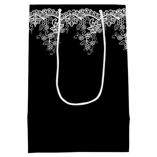 White Wedding Lace on Black Medium Cadeauzakje (Achterkant)