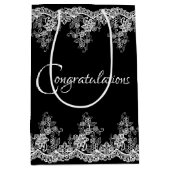 White Wedding Lace on Black Medium Cadeauzakje (Voorkant)