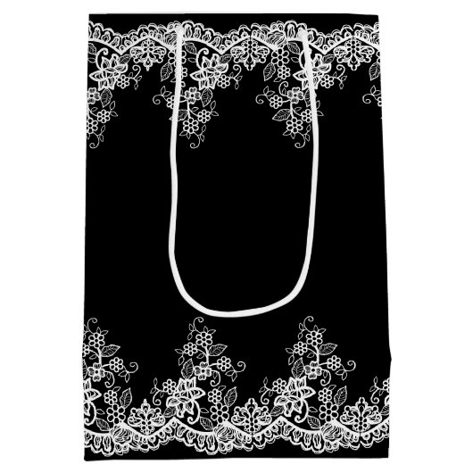 White Wedding Lace on Black Medium Cadeauzakje (Achterkant)