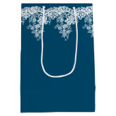 White Wedding Lace on Blue Medium Cadeauzakje (Achterkant)