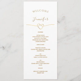 White Wedding Menu met naam en gouden hart