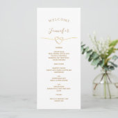 White Wedding Menu met naam en gouden hart (Staand voorkant)