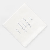 White Wedding Napkin with Dusty Blue Text Servet (Hoek)