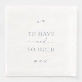 White Wedding Napkin with Dusty Blue Text Servet (Voorkant)