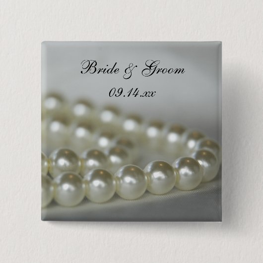 White Wedding Pearls Vierkante Button 5,1 Cm (Voorkant)
