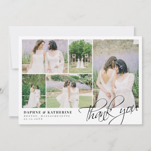 White Wedding Photo Collage Script Hartelijk dank Bedankkaart (Voorkant)