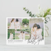 White Wedding Photo Collage Script Hartelijk dank Bedankkaart (Staand voorkant)