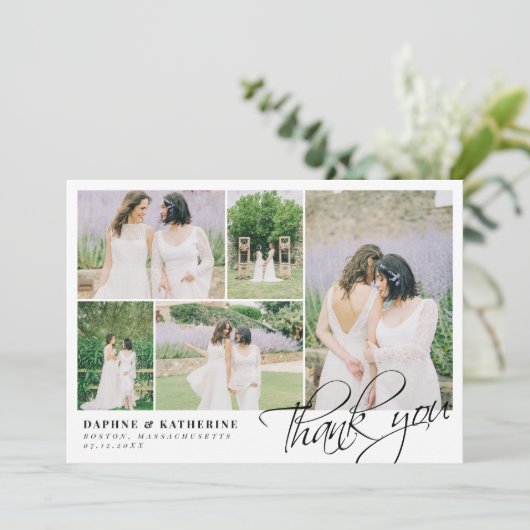 White Wedding Photo Collage Script Hartelijk dank Bedankkaart (Staand voorkant)