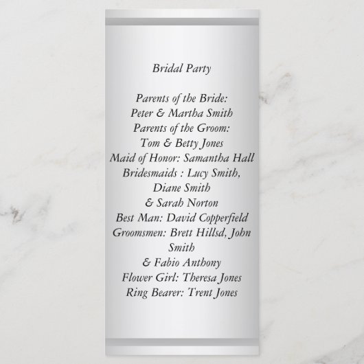 White Wedding Programma Programmakaart (Achterkant)