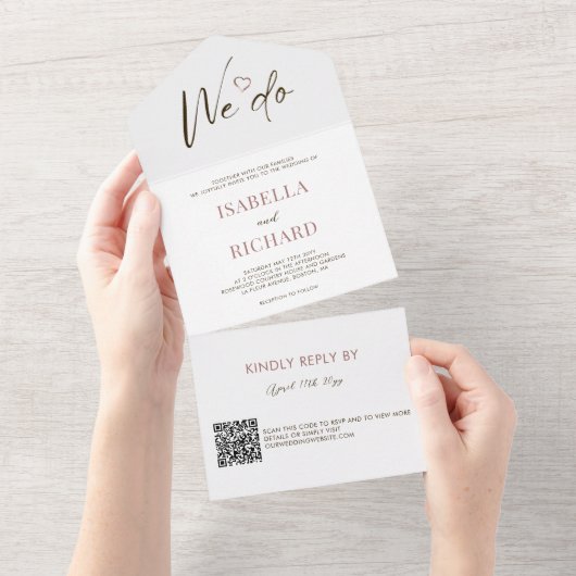 White Wedding | QR-code in één uitnodiging (Afscheurbaar)