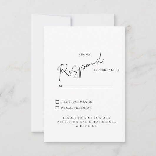 White Wedding RSVP-diner & dansend RSVP Kaartje (Voorkant)