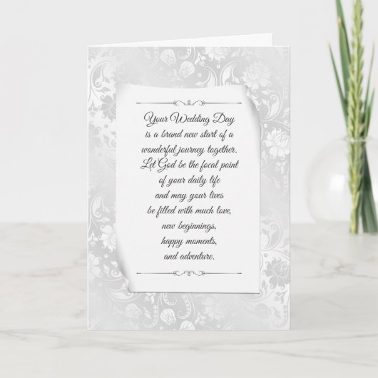White Wedding Satin Damask Kaart (Voorkant)