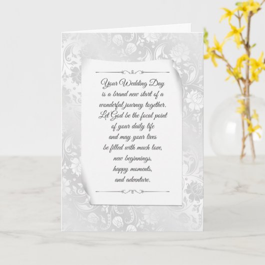 White Wedding Satin Damask Kaart (Gele Bloem)