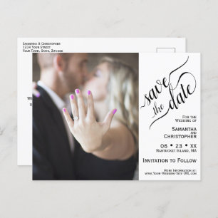 White Wedding Save the Date Photo & Calligraphy Aankondigingskaart