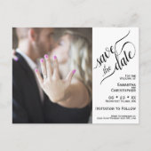 White Wedding Save the Date Photo & Calligraphy Aankondigingskaart (Voorkant)