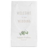 White Wedding Welcome Favor Beige Text Klein Cadeauzakje (Voorkant)