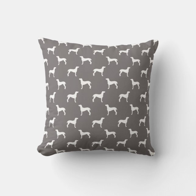 White Weimaraner Silhouettes on Grey Kussen (Voorkant)