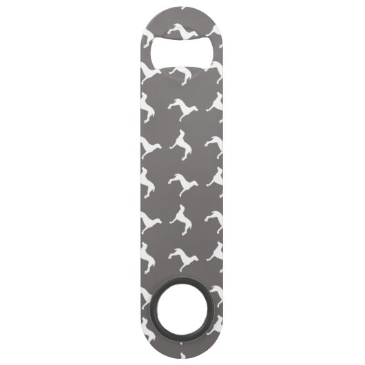 White Weimaraner Silhouettes on Grey Speed Flessenopener (Achterkant)